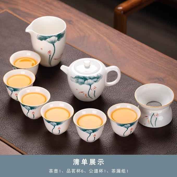 White Jade Porcelain Gongfu Tea Set, Gaiwan with Teacups-suit13