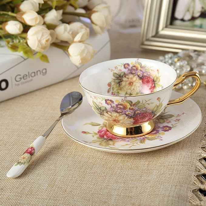 Coffee Mugs Pastoral Floral Bone Tea Cup Saucer Spoon Set 200ml Cafe Ceramic Coffee Cup Elegant Advanced Porcelain Teacup Dropshipping Mug Set (Color : 1Cup)