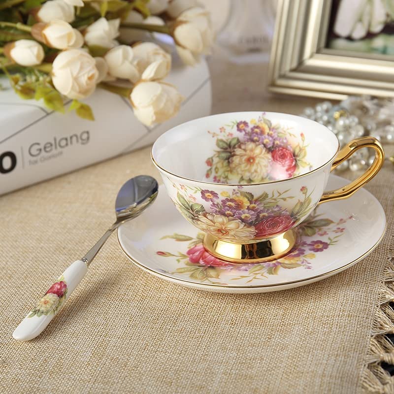 Coffee Mugs Pastoral Floral Bone Tea Cup Saucer Spoon Set 200ml Cafe Ceramic Coffee Cup Elegant Advanced Porcelain Teacup Dropshipping Mug Set