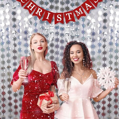 Party Snowflake Backdrop Hanging Snow Flakes Foil Fringe Curtain (2 Count)