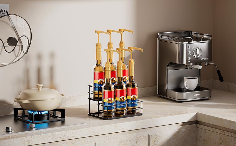 6 Bottle Capacity Coffee Syrup Organizer 2 Tier Coffee Syrup Stand Shelf for Coffee Bar Kitchen Small Wine Rack for Bar Family Storage for Syrup Wine Dressing (13.6 inch(es))