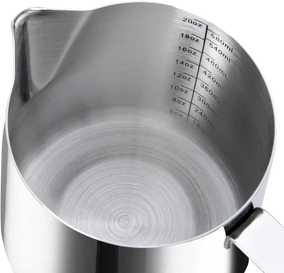 Stainless Steel Milk Frothing Pitcher Cappuccino Pitcher Pouring Jug Espresso Cup Creamer Cup for Latte Art, 20 Ounce (600 ML)
