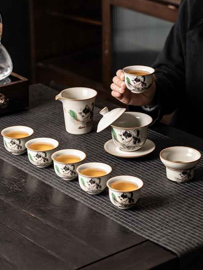 Ru Kiln Gongfu Tea Set, Ceramic Teapot with Tray Set-suit7