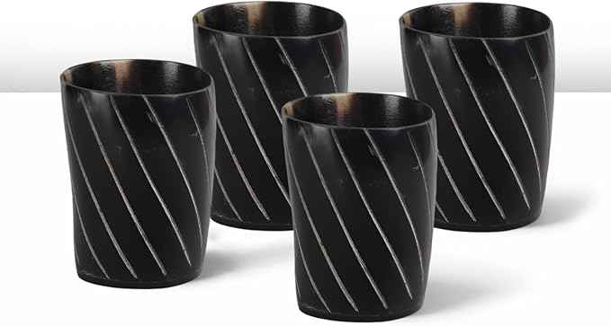 Handicrafts Home Viking Horn Shot Glasses Set of 4, Handmade Natural Ox Horn, Rustic Viking Drinkware Whiskey Shot Cups, Father’s Day Gifts, Medieval Decor Gift Set for Men & Groomsmen, Birthday Gifts