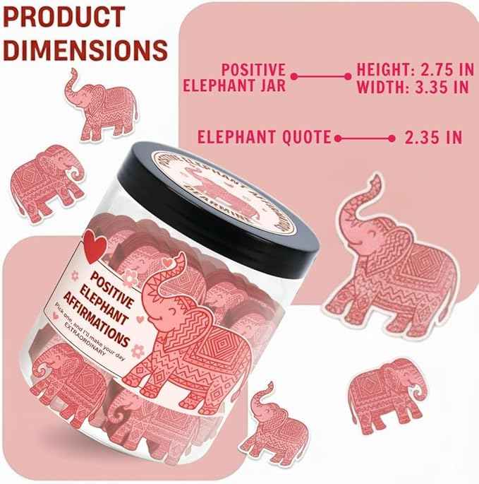 Positive Elephant Jar with 60 Affirmation Cards, Elephant Gifts, Christmas Home Office Desk Decoration, Friendship Gifts for Women, Gift for Best Friends, Sisters, Mom