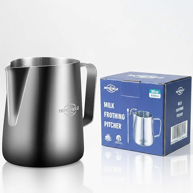 20oz Stainless Steel Milk Frothing Pitcher with Precision Spout and Measurement Markings for Espresso and Cappuccino, Silver