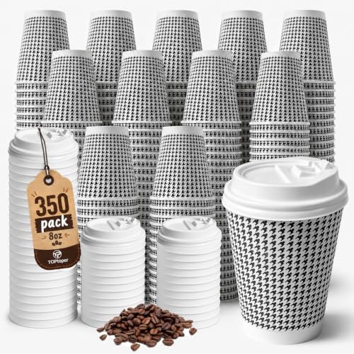 350 Pack 8 oz Insulated Disposable Coffee Cups with Lids (350 Count)