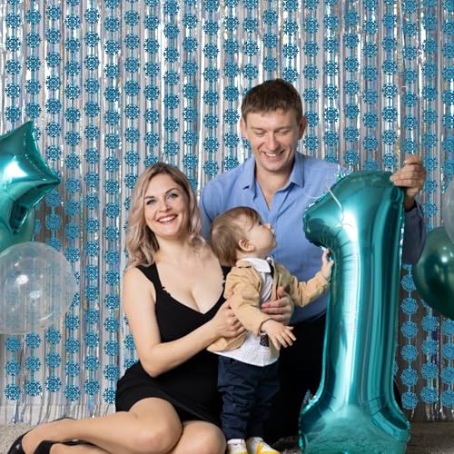 Blue Hanging Foil Fringe Snow Flakes Party Snowflake Backdrop (2 Count)