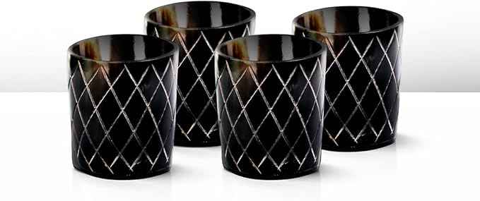 Handicrafts Home Viking Horn Shot Glasses Set of 4, Handmade Natural Ox Horn, Rustic Viking Drinkware Whiskey Shot Cups, Father’s Day Gifts, Medieval Decor Gift Set for Men & Groomsmen, Birthday Gifts