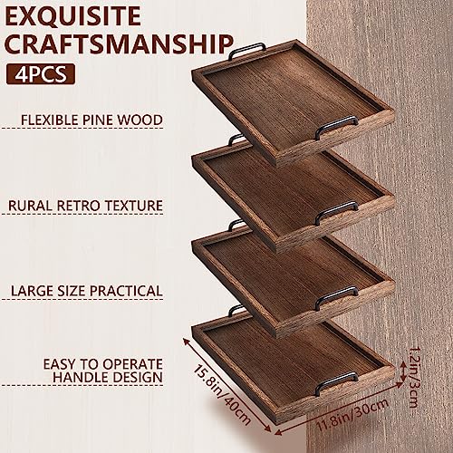4 Pcs Large Wooden Serving Tray Decorative 15.8 x 11.8 x 1.2 in Ottomantray Rustic with Handle Coffee Table Wood Tray Kitchen Platter for Christmas Thanksgiving Party Gift Breakfast Wedding (4 Count)