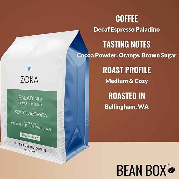 Decaf Espresso Paladino - Roasted by Zoka Coffee - Whole Bean Coffee - 12 Ounce Bag