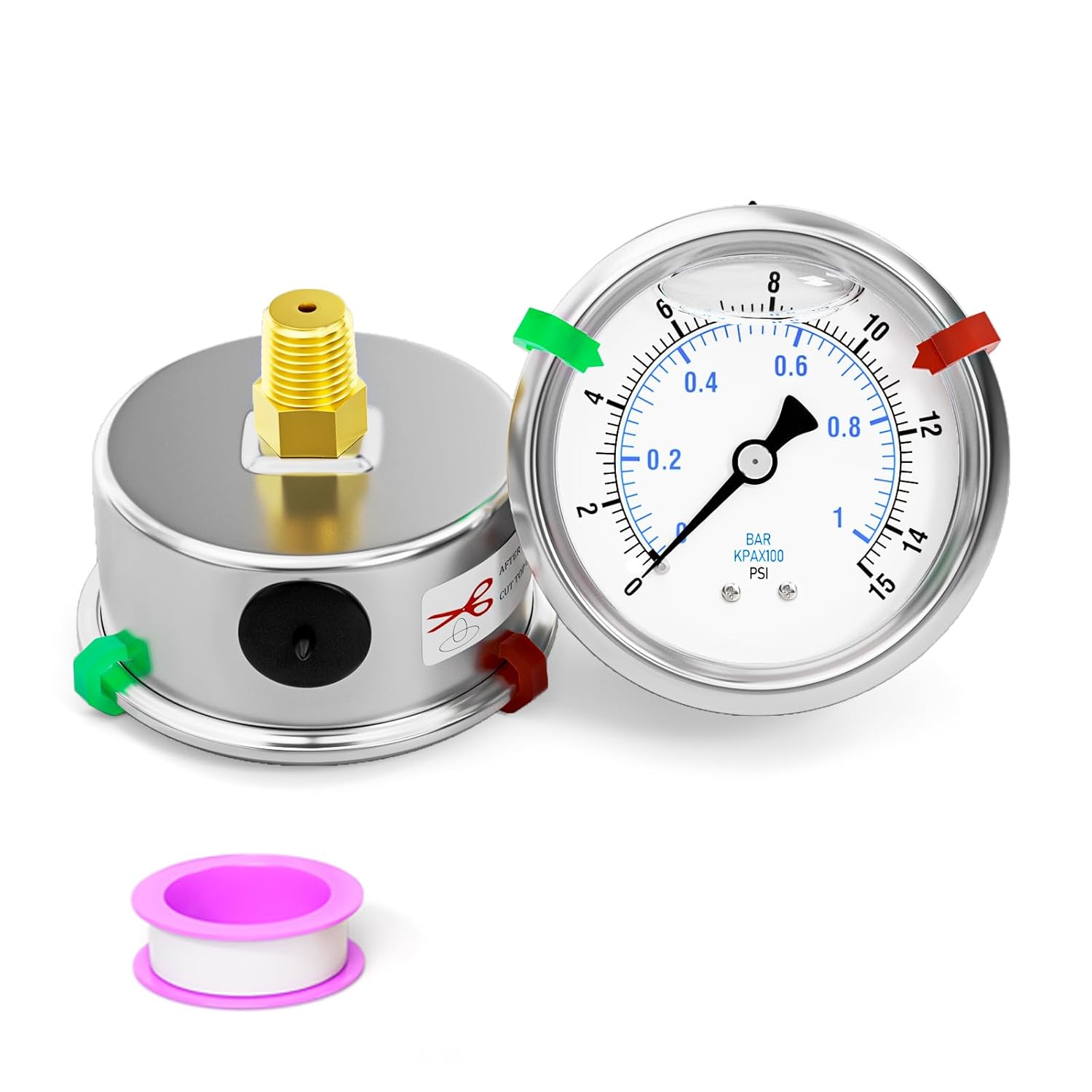 0-15psi Stainless Steel Glycerin Liquid Filled Pressure Gauge 1/4