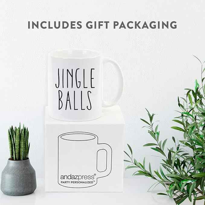 Andaz Press Christmas Winter Holiday 11oz. Coffee Mug, Jingle Balls, 1-Pack, Cozy Christmas Hot Chocolate Cup Ideas for Him Her Coworker