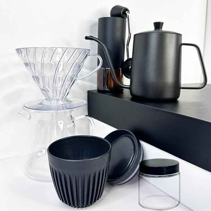 DS&DV Coffee Maker Set,Incl,Conical Filter Cup, Server, Pour Over Kettle, Cup, Manual Grinder,Hand Brewing for Camping and Traveling Personal Bar (6 in 1 Coffee Makers)