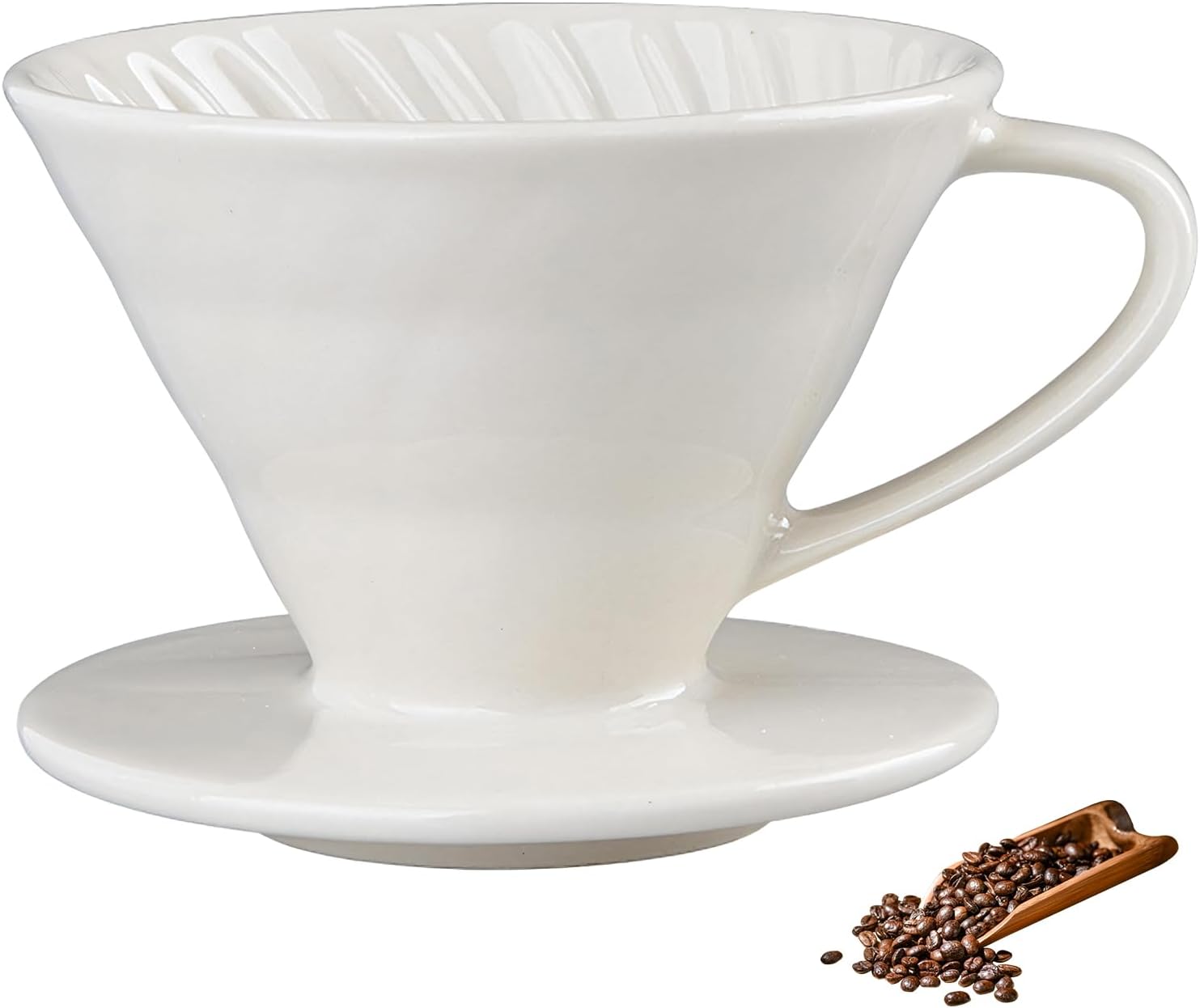 Pour Over Coffee Maker, Single Cup Coffee Dripper, Manual Porcelain Slow Brewing Accessories for Travel, Camping, Office, Home, Cafe, Coffee Gifts (Milky White, Large)
