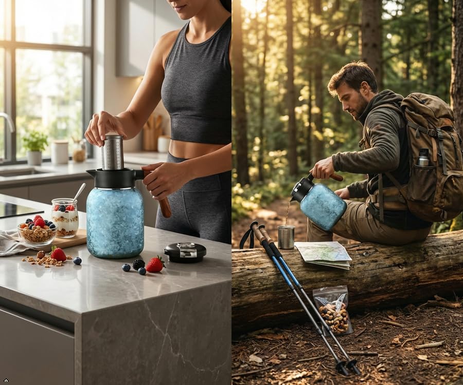 51oz (1500ml) Titanium Teapot with Infuser & Lid,Accurate temperature measurement, Gift Box Set, Ice-Flake Pattern Large capacity coffee cup, Wooden Handle water bottle(silver)