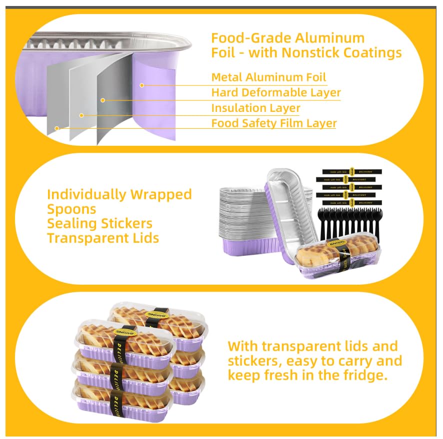 Lavender Purple Mini Loaf Pans with Lids & Spoons (30 Count)