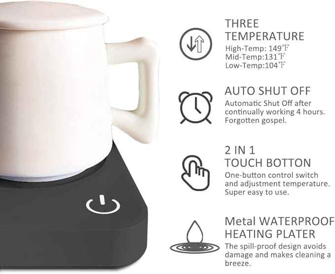 VOBAGA Coffee Mug Warmer, 4 Hours Auto Shut Off Cup Warmer for Office Home Desk with 3 Temperature Settings, Electric Coffee Warmer for Cocoa,Tea, Milk, Soup, Coffee Gifts Accessories for Women Men