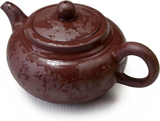 Teapot 10oz Chinese Zisha Clay Pots with Infuser for Loose Tea Hand-Carved Red Brown Qingshuini Natural Clay 320ml