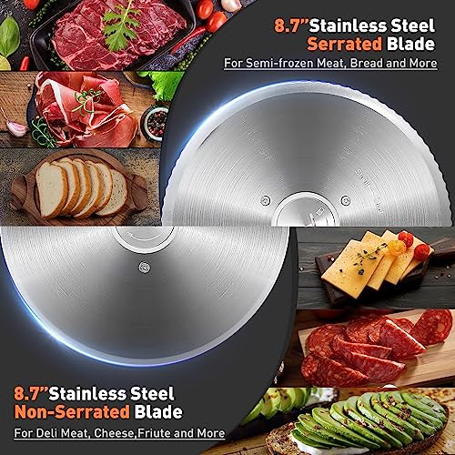 Meat Slicer CUSIMAX Electric Deli Meat Slicer with 2 Removable 8.7''Stainless Steel Blades (2 Count (Blades))