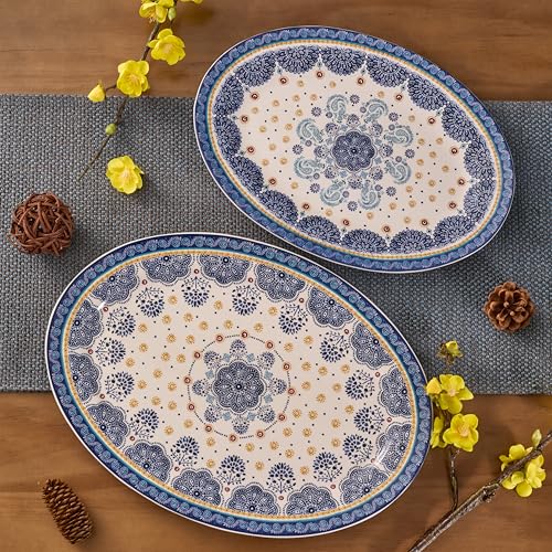 Blue Talavera 16 plus 14 inch Oval Platters Set (2 Count)