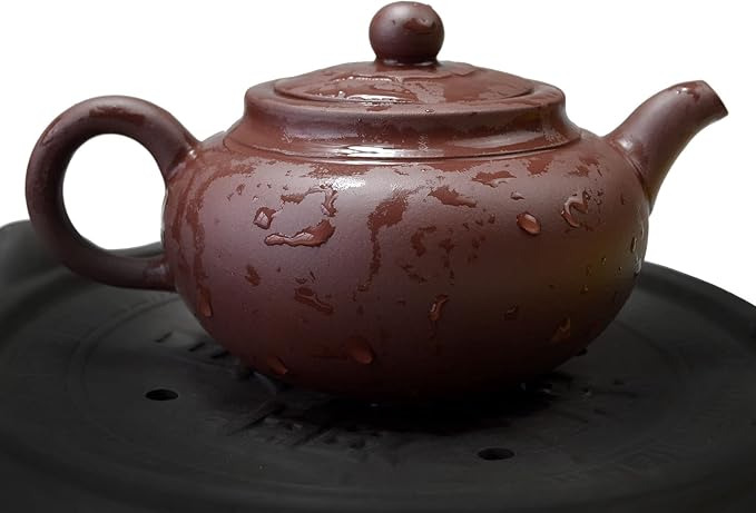 Teapot 10oz Chinese Zisha Clay Pots with Infuser for Loose Tea Hand-Carved Red Brown Qingshuini Natural Clay 320ml