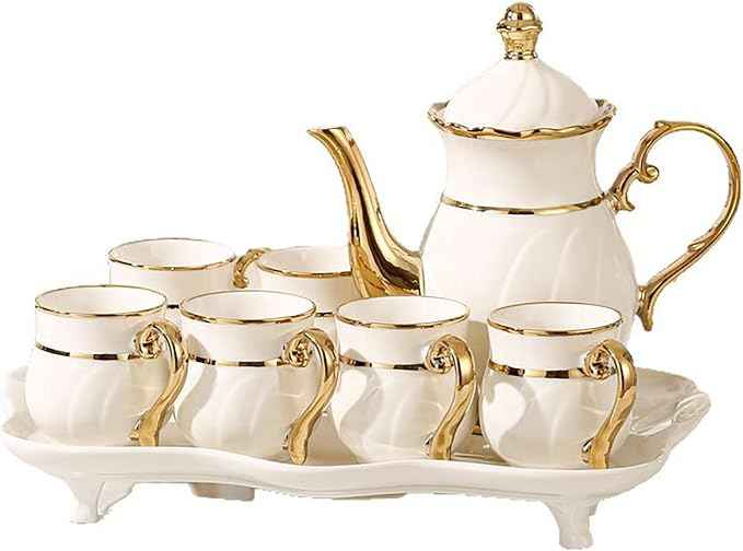 Adult Tea Set, Luxury English Teacup Set, Exquisite Ladies Tea Set (6 Cups + 1 Pot + 1 Tray) With Gift Box Packaging (white)
