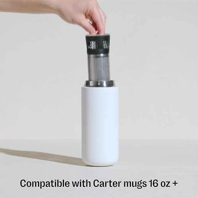 Fellow Carter Tea + Cold Brew Infuser & Carter Move 16 oz Tumbler Set - Steep Tea On-The-Go - Vacuum-Insulated Stainless Steel Travel Mug w/Snap-In Infuser For Steeping Tea, Cold Brew, Matte White