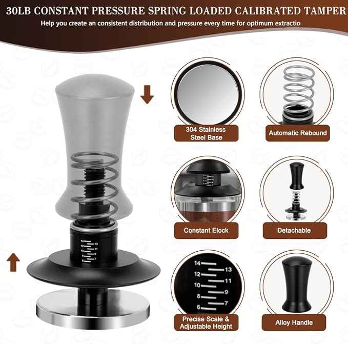Y-Step 5 Pack Espresso Tamper Set Espresso Accessories Kit, With Espresso Tamper Coffee Distributor, Espresso Stirrer, Espresso Tamping Station, Coffee Clean Brush, Espresso Tools for Coffee Bar, 51mm