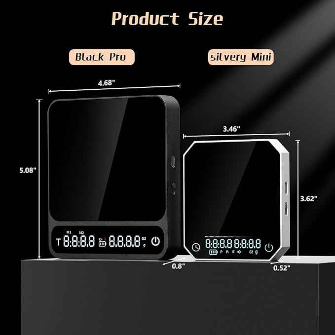 IKAPE Digital Coffee Scale, Premium Aluminium Espresso Scales with Timer, 2kg/0.1g High Precision Rechargeable Drip Espresso Scale with Tare Function, LED Display(Black)