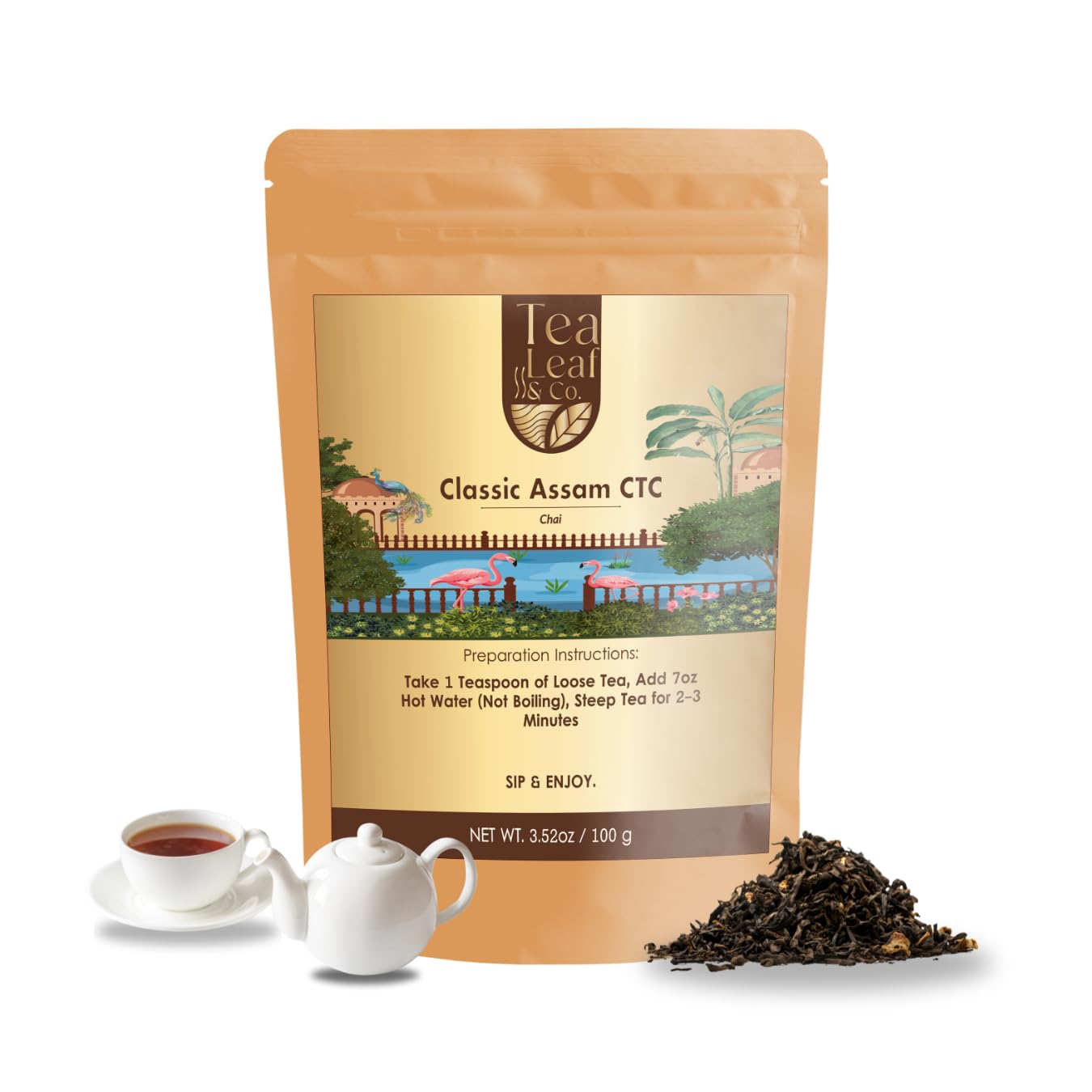 Tealeaf & Co. Classic Assam CTC Chai - 100% Pure Loose Leaf Black Tea - Low Caffeine Premium Tea - Upto 50 Servings (3.52oz/100gm)