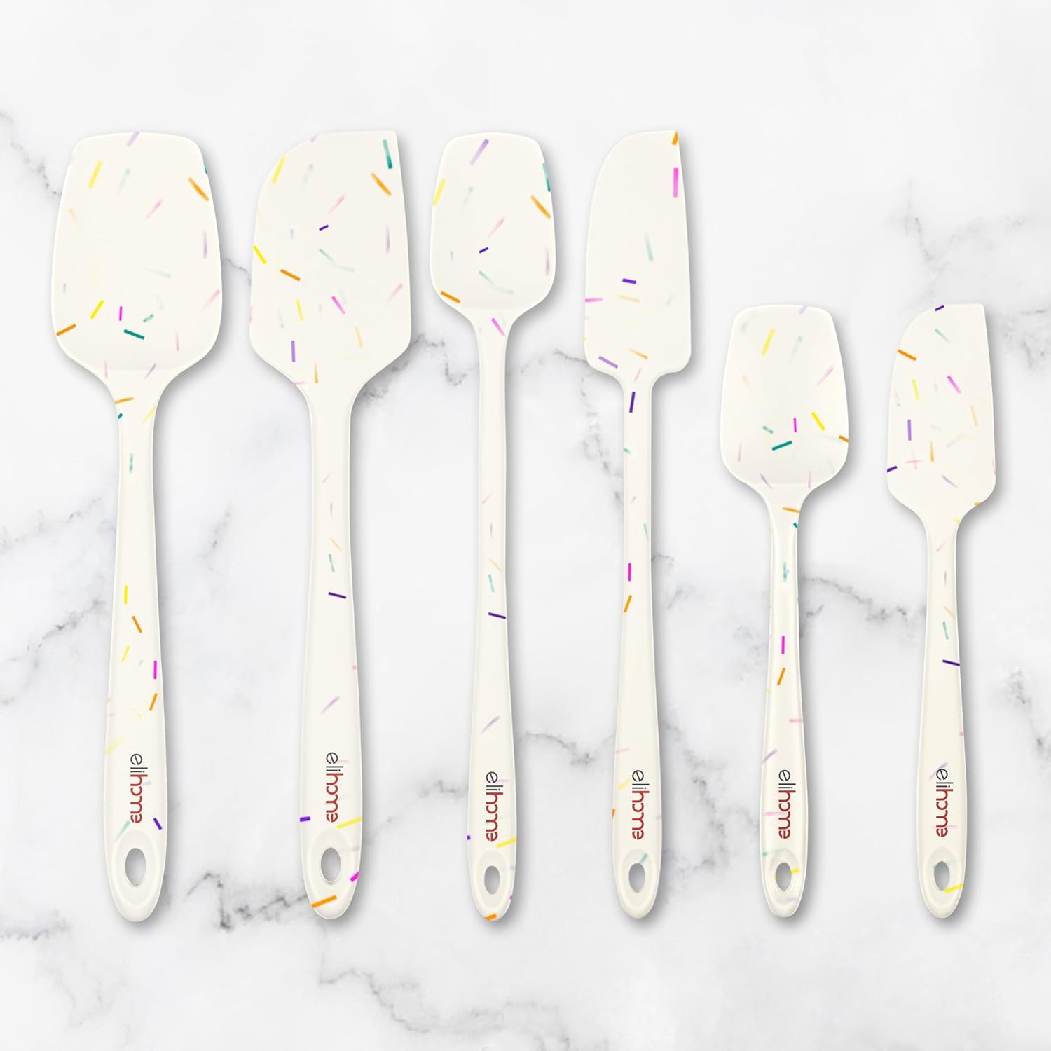 Elihome Skinny Silicone Spoonula - Non-Stick Heat Resistant Silicone Scraper Spatula for Mixing, Serving, Scraping, Stirring, and More - 11 Inch, Sprinkles