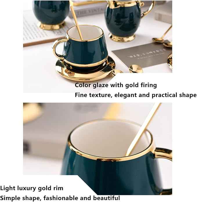 Tea Cups and Tray Set of 14 Pieces,Luxury Set with Teapot, Afternoon Tea Coffee Cups with Ceramic Tray, British Porcelain Tea Party Set for Kitchen,B