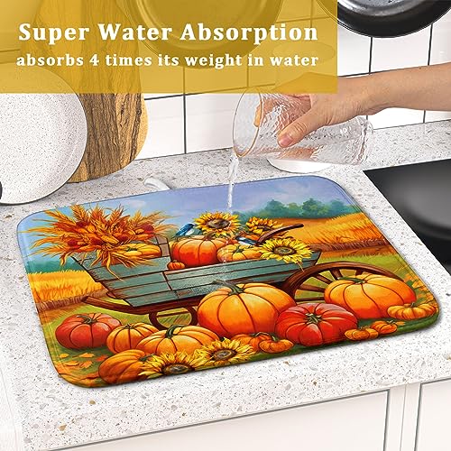 Thanksgiving Autumn Harvest Pumpkin Dish Drying Mat for Kitchen Counter