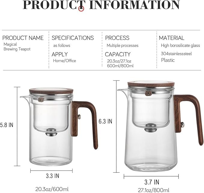 Enchant Tea Pot - 800ml/27.1oz Witchcraft Magic Glass Teapot, Magnetic Water Separation Design, Borosilicate Infuser Pot with Strainer for Loose Leaf & Herbal Teas, Ideal for Tea Maker