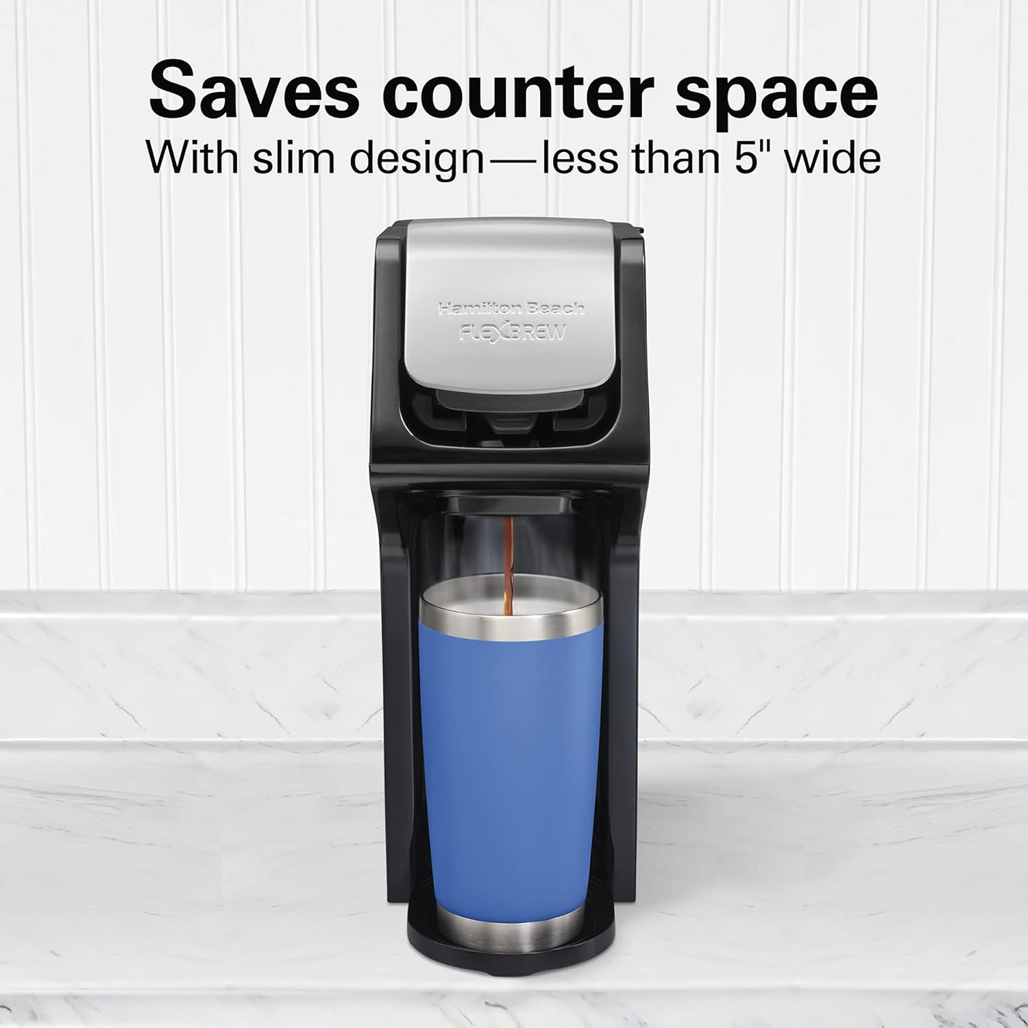 Hamilton Beach FlexBrew Single Serve Coffee Maker, Compatible with Pod Packs and Grounds, 14 oz. Water Reservoir, Slim Design, Fast Brewing, Black (49900)