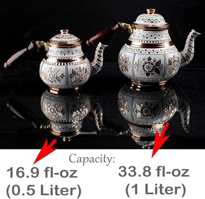 Handmade Copper Turkish Teapot Tea Kettle Pots Set for Stove Top Stovetop Decorative Infuser Vintage Antique Arabic Farmhouse Tray Cups Serving Party Moroccan Decor Style Persian Kitchen Fancy Gift