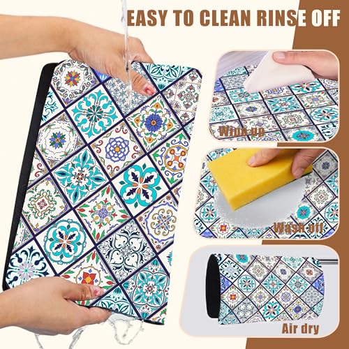 Colorful Tiles Dish Drying Mat for Kitchen Counter Coffee Mat Hide Stain Absorbent Non