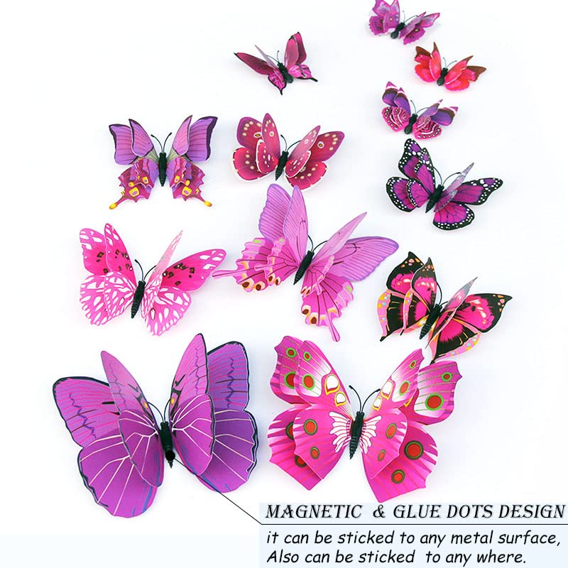 3D Butterfly Wall Decor Butterfly Decorations Stickers with Magnets (24 Count)