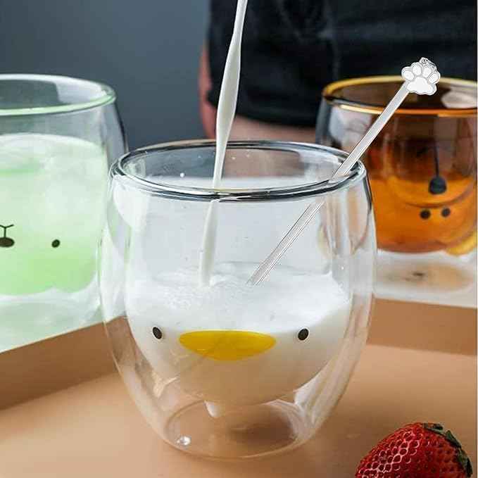 Duck Mug Cute Mugs Glass Double Wall Insulated Glass Espresso Cup, Coffee Cup, Tea Cup, Milk Cup,Kawaii Gift for Office and Personal Birthday Christmas (Duck)