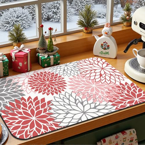 2PCS 12" x 20" Christmas Dish Drying Mat & 24" x 5.5" Sink Splash Guard (2 Count)