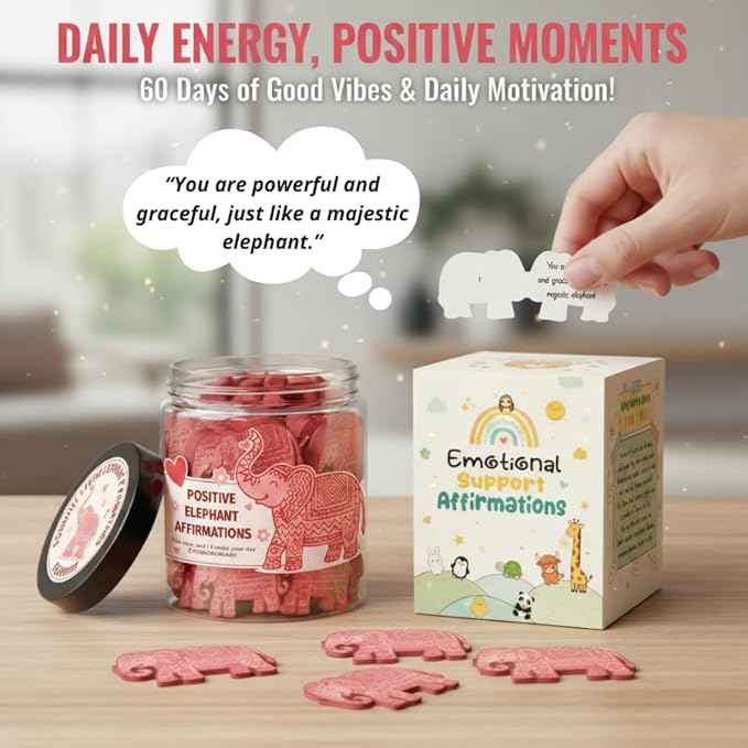 Positive Elephant Jar with 60 Affirmation Cards, Elephant Gifts, Christmas Home Office Desk Decoration, Friendship Gifts for Women, Gift for Best Friends, Sisters, Mom