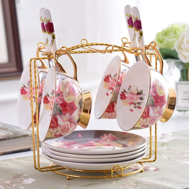 Coffee Mugs Rose Bone China Tea Cup Saucer Spoon Set 200ml Advanced Porcelain Coffee Cup British Cafe Afternoon Teacup Drop Shipping Mug Set