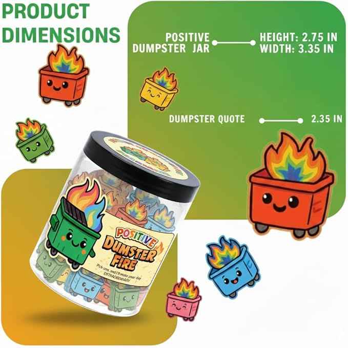 60 Positive Dumpster Fire Cards Jar, Affirmation Cards, Emotional Support, Gag Funny Dumpster Fire Desk Accessories - Zen Garden, Friends Coworkers Gifts for Women, Men