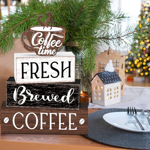 4 Pcs Coffee Bar Sign Accessories Wood Coffee Station Decorations (4 Count)