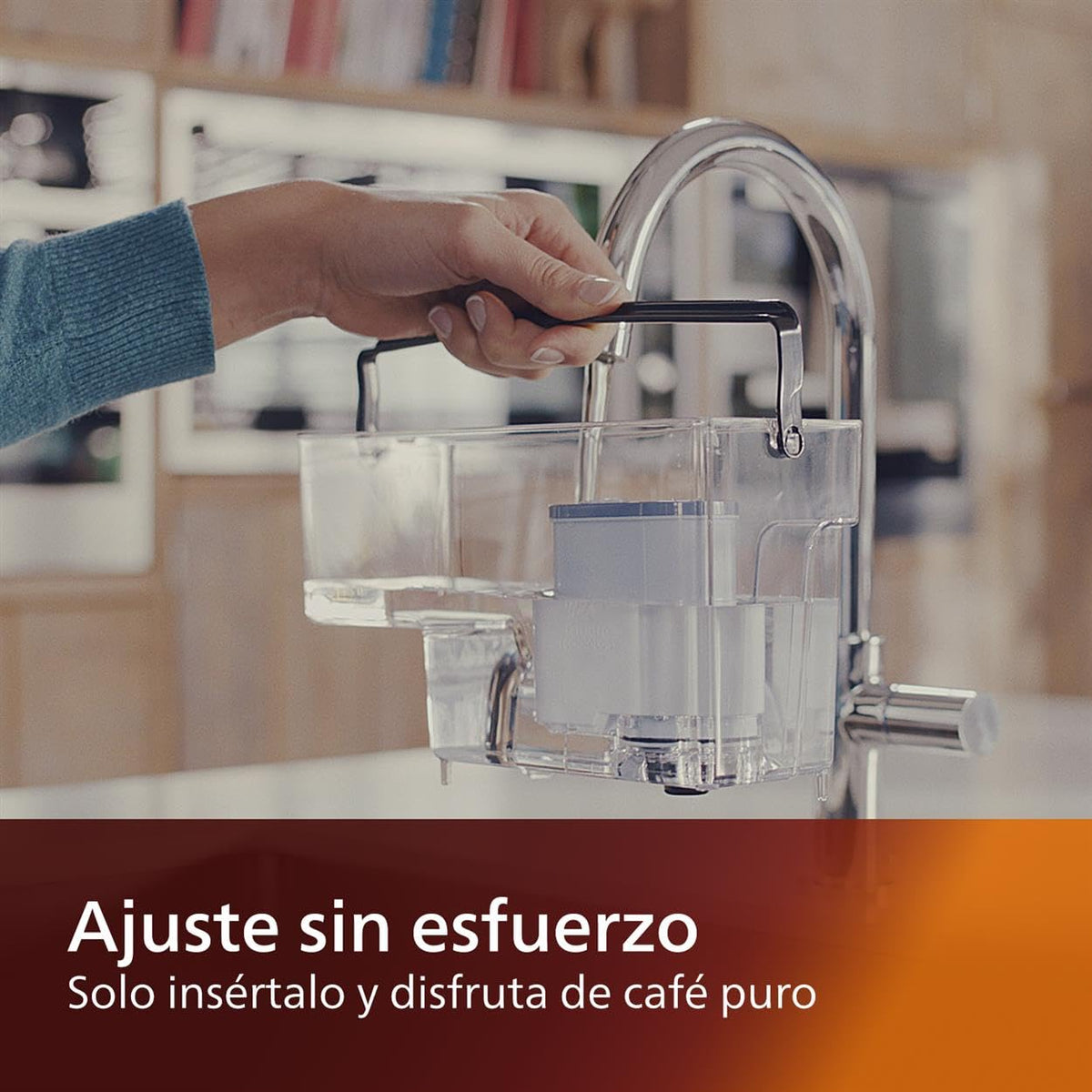 Click-in water filter cartridge for coffee machine