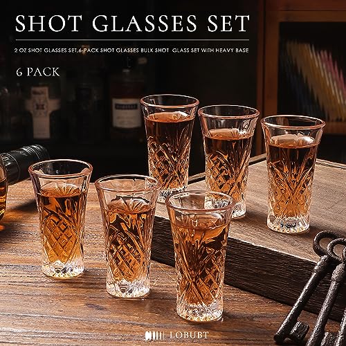 6 Pack Shot Glass Bulk Set with Heavy Base 2 OZ Small Shot Cups for Vodka