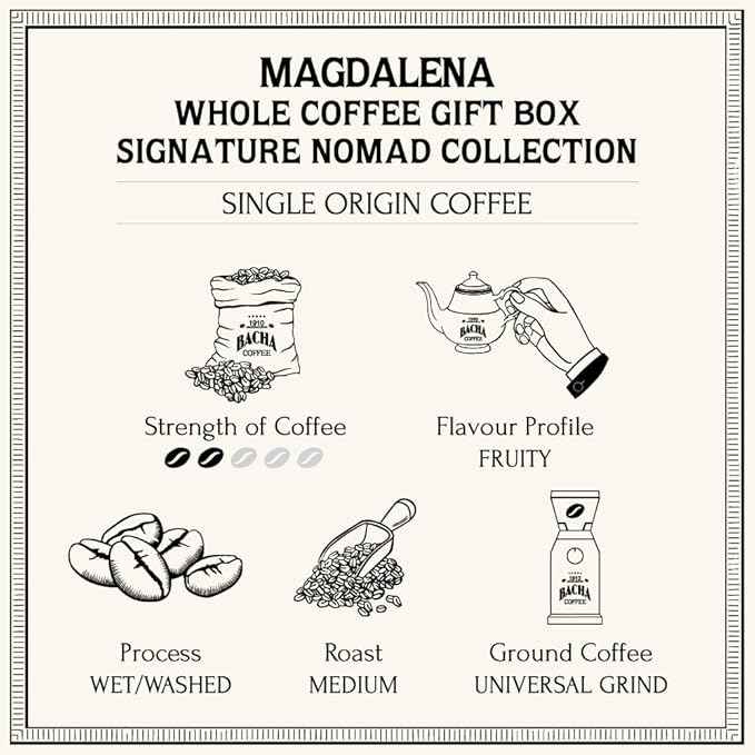 Bacha Coffee | Magdalena Single Origin, Whole Beans, Medium Roast, 100% Arabica Specialty Coffee, 250g Signature Nomad Collection, Gift Box