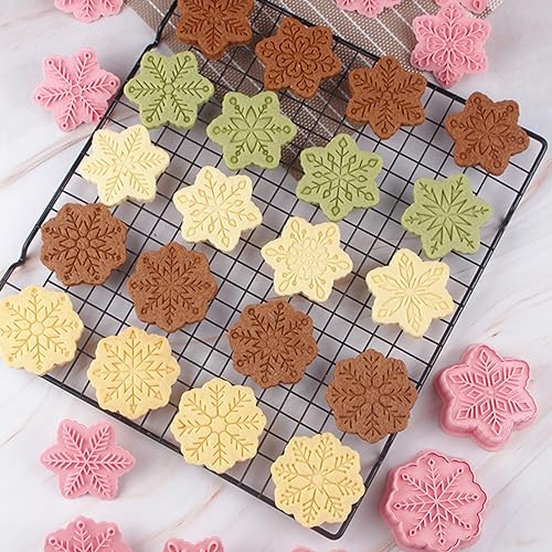 9pcs Christmas Cookie Cutter Set Snowflake Cookie Cutters with Plunger Stamps Biscuit Mold 3D Snowflake Cookie Molds Cake Baking Fondant Cutter Christmas Party DIY Cookie Decorating Supplies