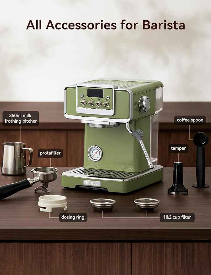 Neretva Espresso Machine, 58mm Professional Espresso Coffee Machine 15 Bar Retro Espresso Maker with Powerful Milk Frother & Visible Pressure Gauge for Home Barista Latte and Cappuccino Maker-Green